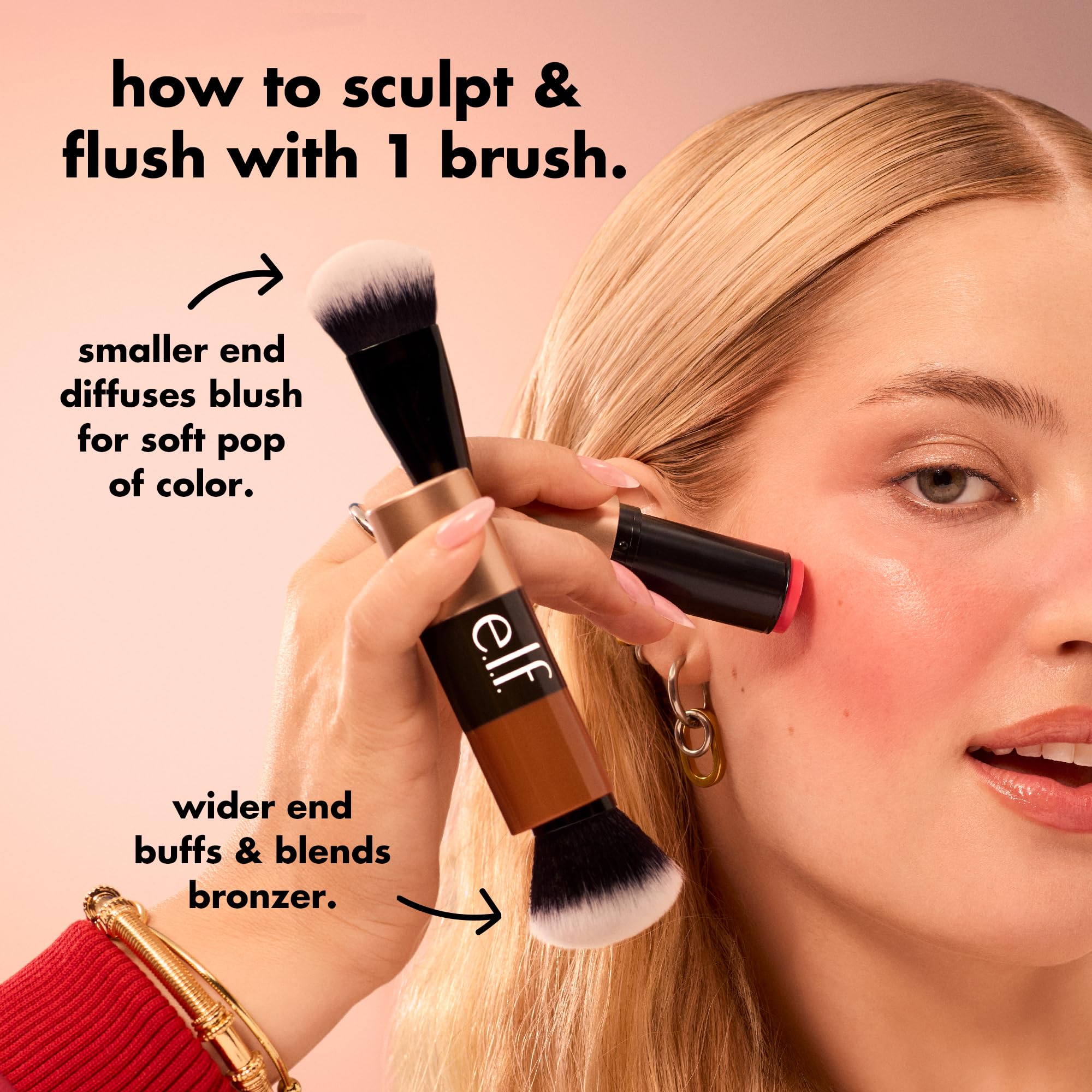 e.l.f. smaller brush head close-up for precise cream blush placement