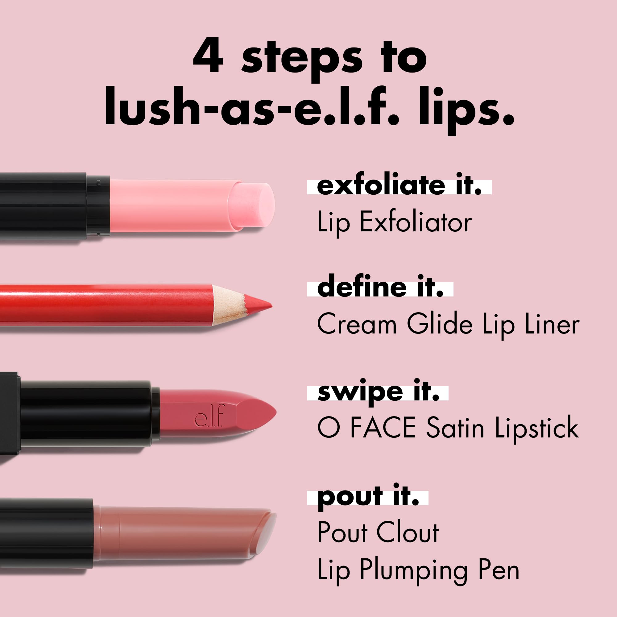 e.l.f. lips lined and filled demonstrating defined shape and color benefit