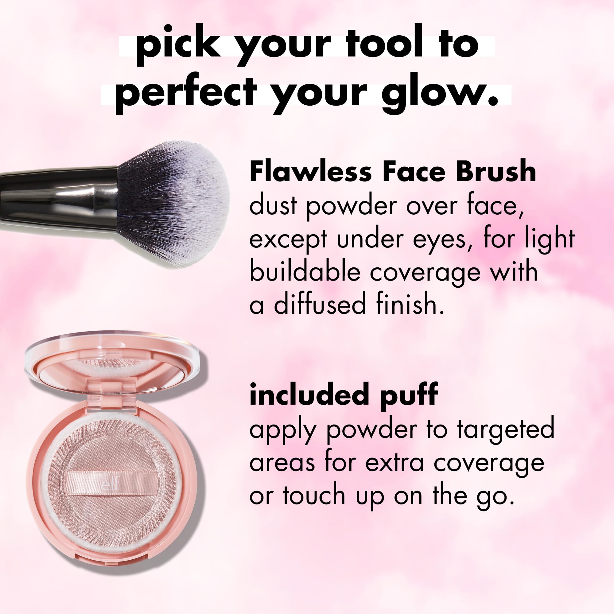 e.l.f. Halo Glow Powder Filter controls shine for a balanced glow throughout the day.
