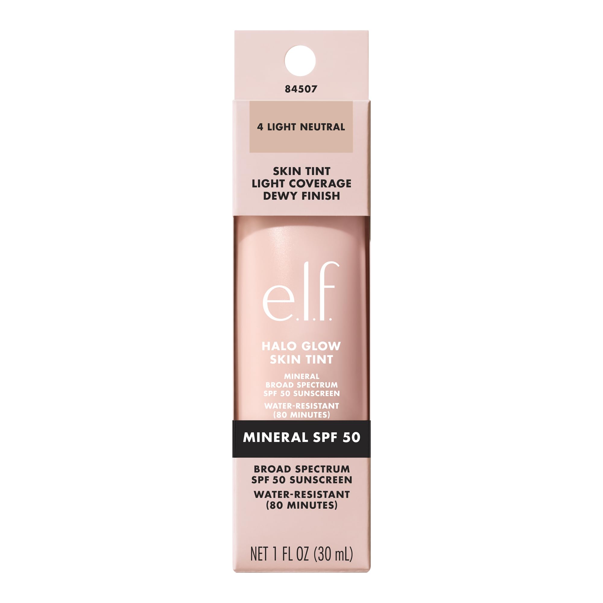 Mineral SPF 50 label on Halo Glow Skin Tint highlighting zinc oxide