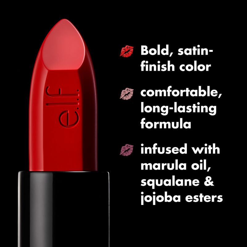 e.l.f. O Face Satin Lipstick display of 20 shades for versatile looks