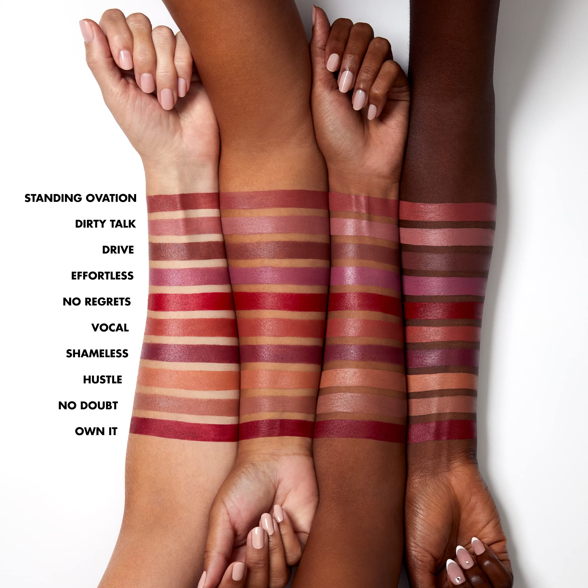 e.l.f. O Face Satin Lipstick on lips in Untamed shade for everyday wear