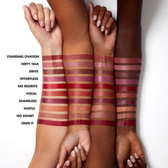 e.l.f. O Face Satin Lipstick on lips in Untamed shade for everyday wear