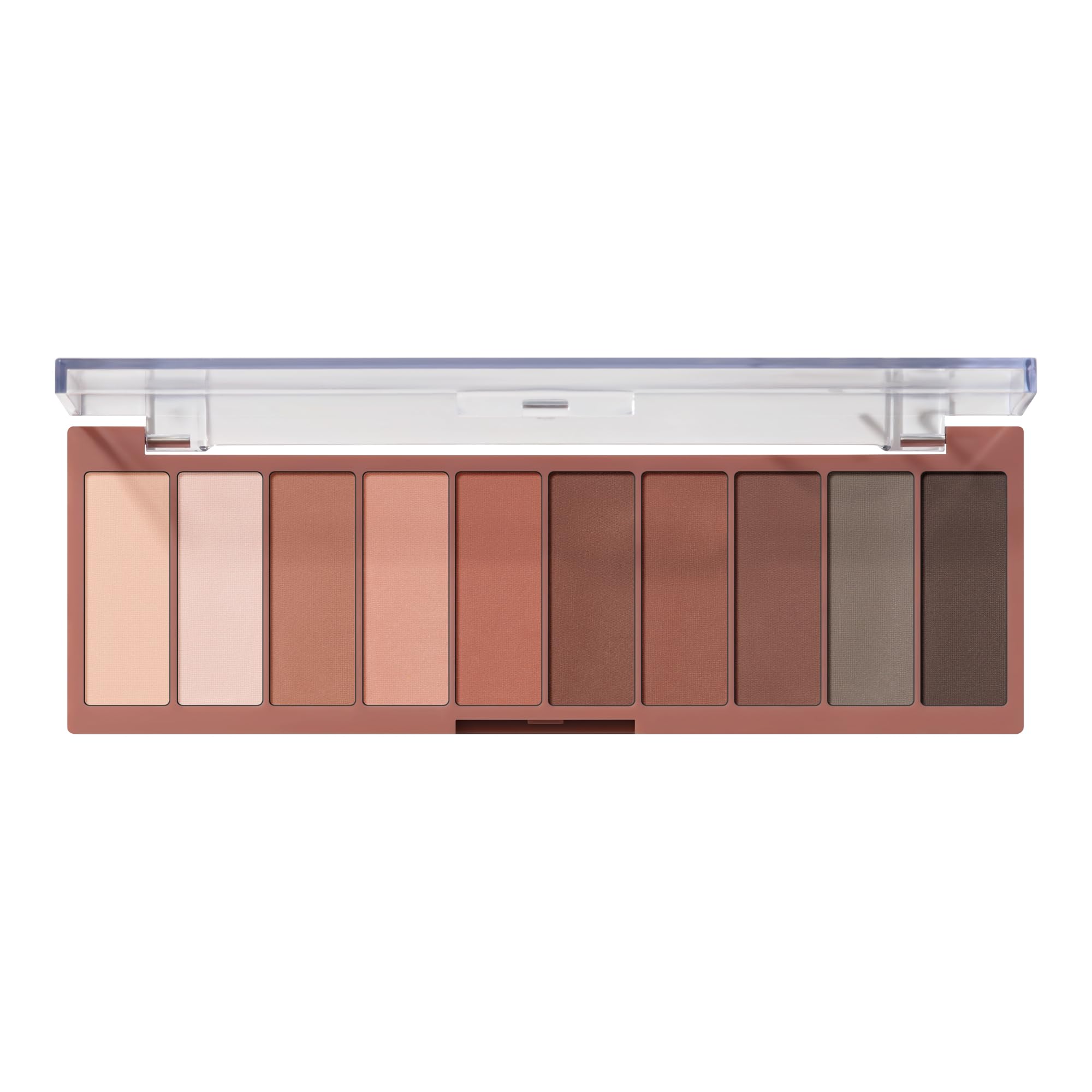The elf Perfect 10 nude mood palette open, showcasing versatile matte shades for daily looks.
