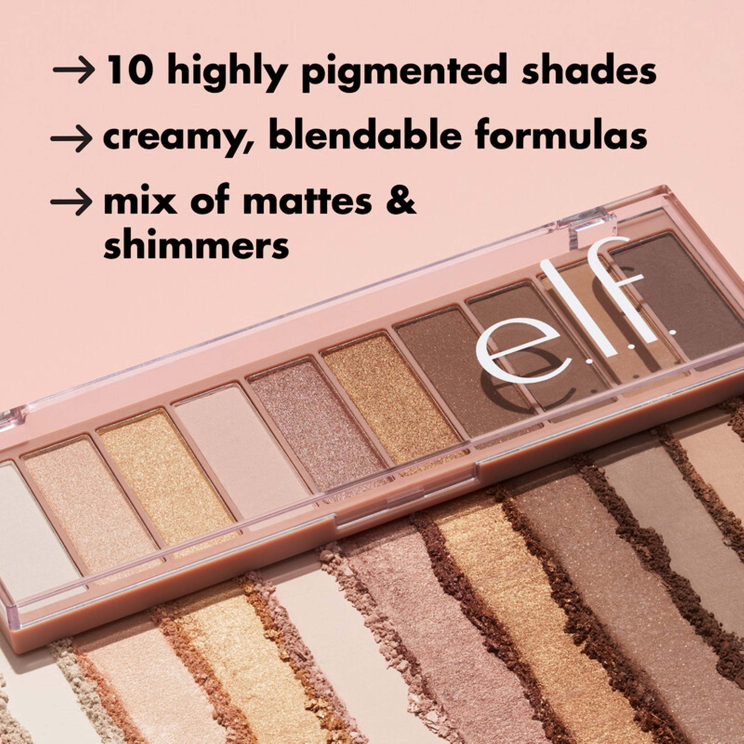 e.l.f. Perfect 10 Eyeshadow Palette shimmer-rich neutrals add luminous daytime touch