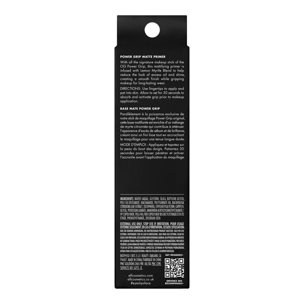 e.l.f. Power Grip Matte Primer bottle in hand demonstrates compact spill-free design.