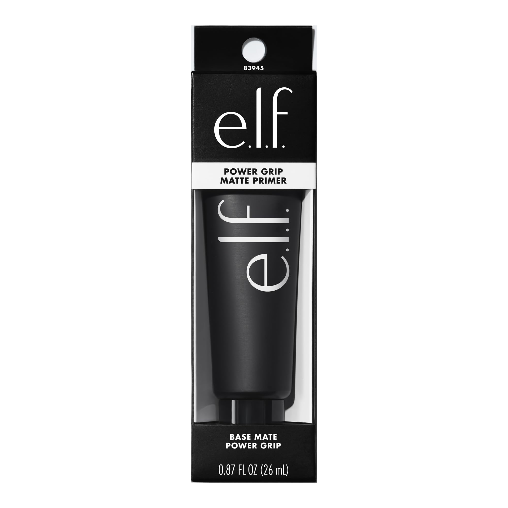 e.l.f. Power Grip Matte Primer bottle beside lemon myrtle ingredients for glow-free effect.