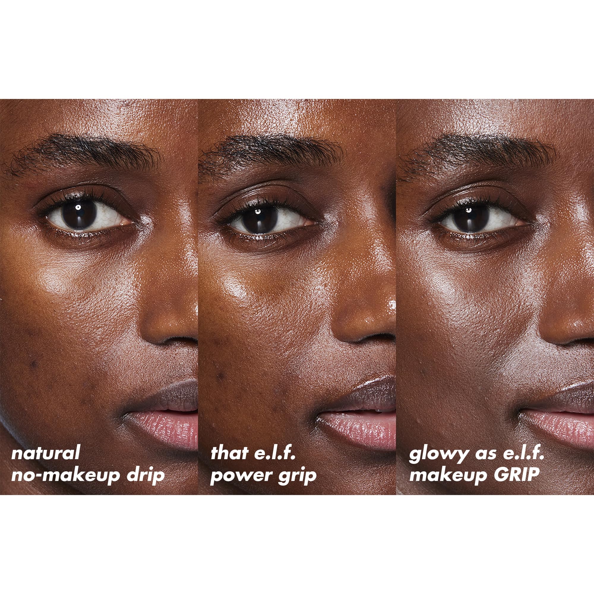 e.l.f. Power Grip swatch on skin reveals clear formula and universal glow.