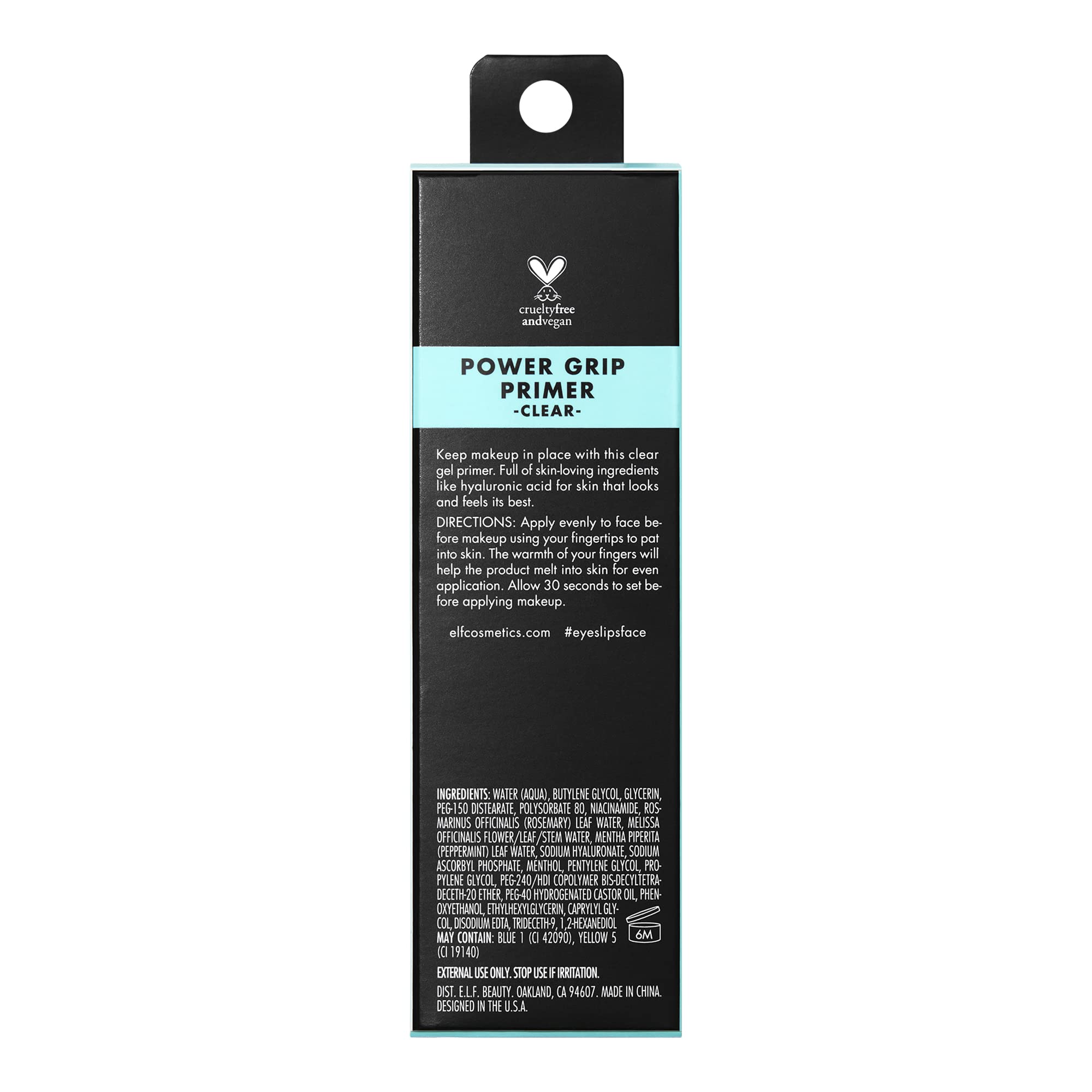 e.l.f. cruelty-free and vegan badge next to product highlighting ethical, animal-friendly benefit