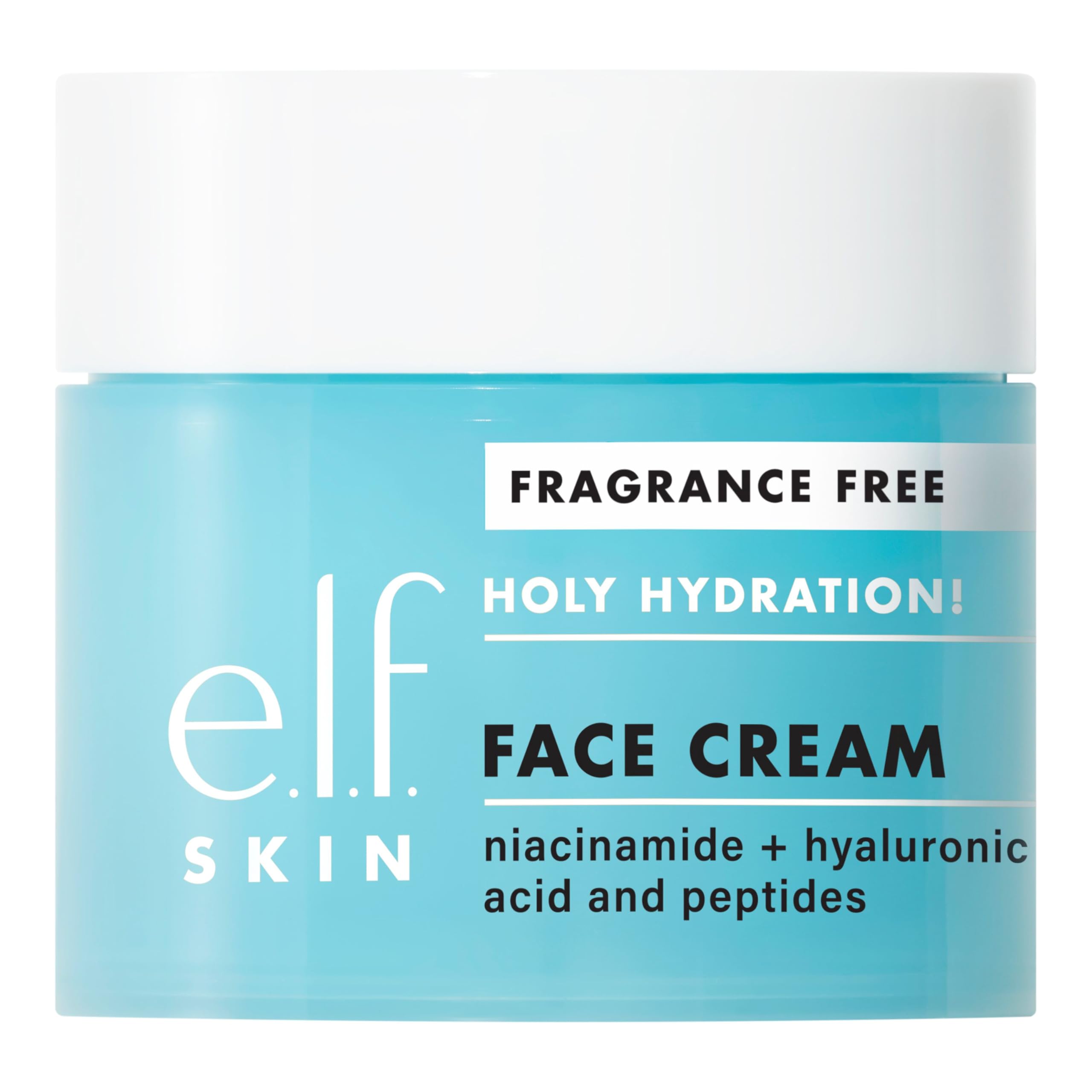 e.l.f. SKIN Holy Hydration face cream jar – fragrance-free, fast-absorbing hydration for all skin types.