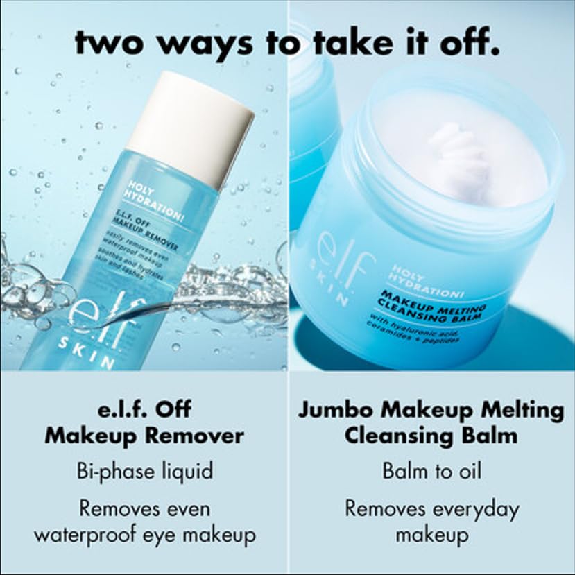 e.l.f. SKIN Holy Hydration ingredients panel features hyaluronic acid, ceramides and peptides.