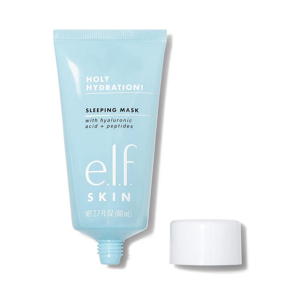 e.l.f. SKIN Holy Hydration sleeping mask jar-closeup shows creamy, barrier-supporting formula