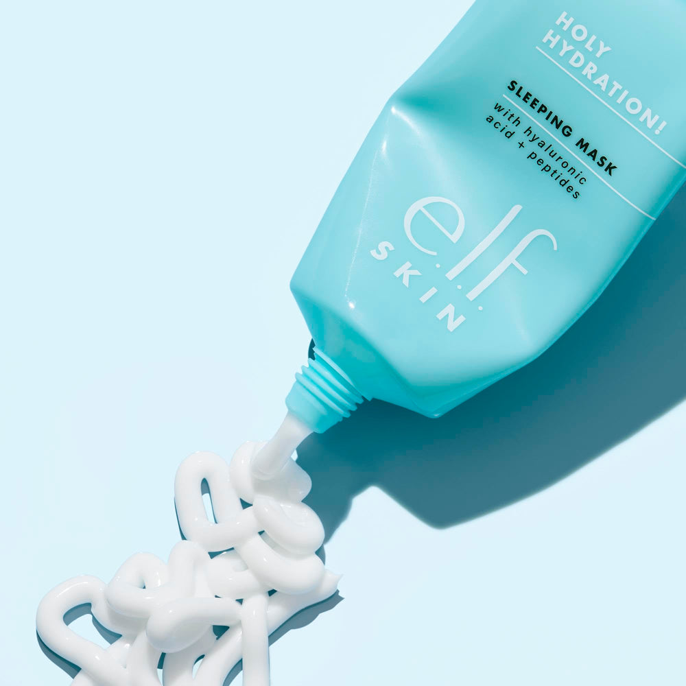 e.l.f. SKIN Holy Hydration sleeping mask spread-on-face demonstrates instant hydration and plump feel