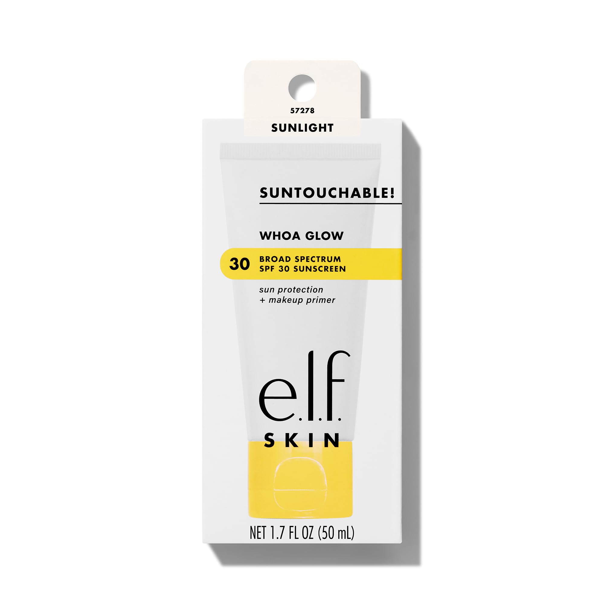 e.l.f. Suntouchable Whoa Glow SPF 30 packaging shows compact, travel-friendly design