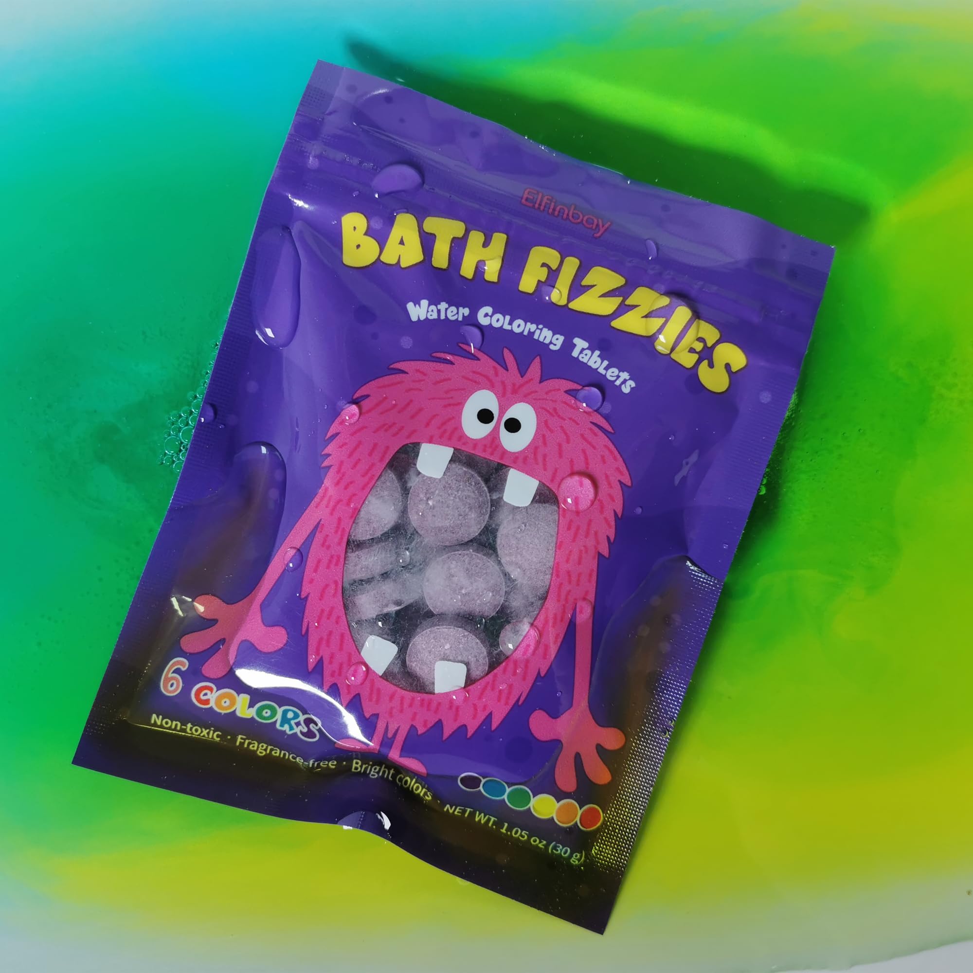 Kids enjoy color play with Elfinbay bath tablets during bath time
