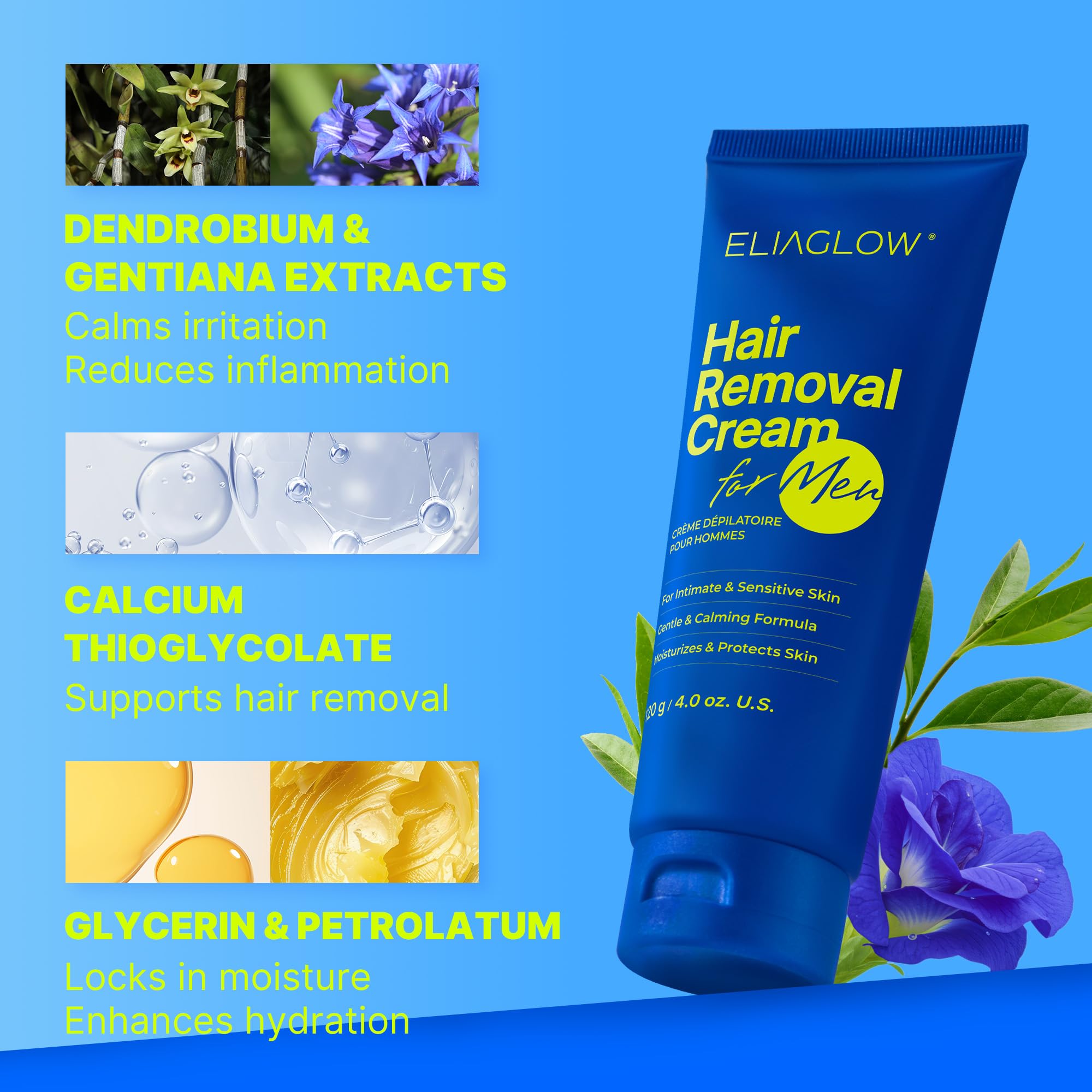 ELIAGLOW legs and arms cream bottle for smooth skin after use.