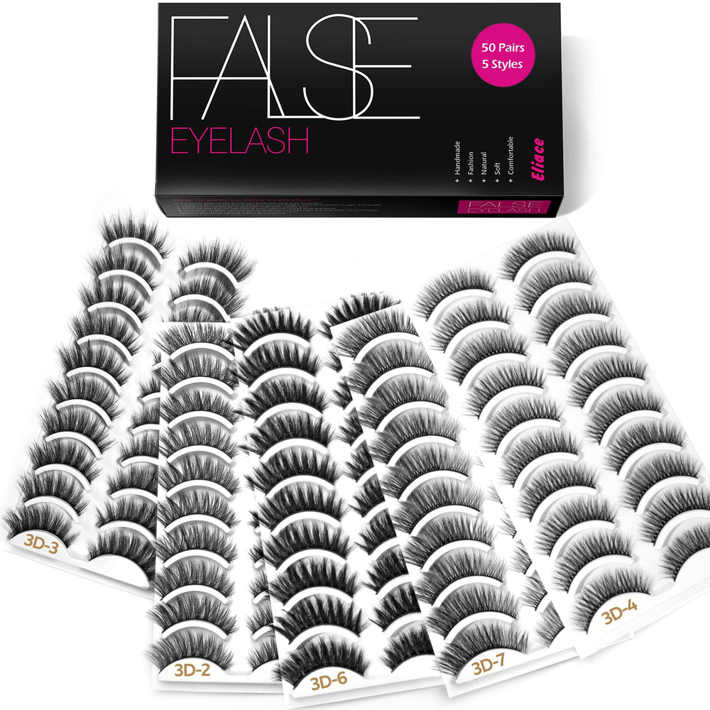 Eliace Eyelashes 50-pairs pack front view for daily wear and versatile styles
