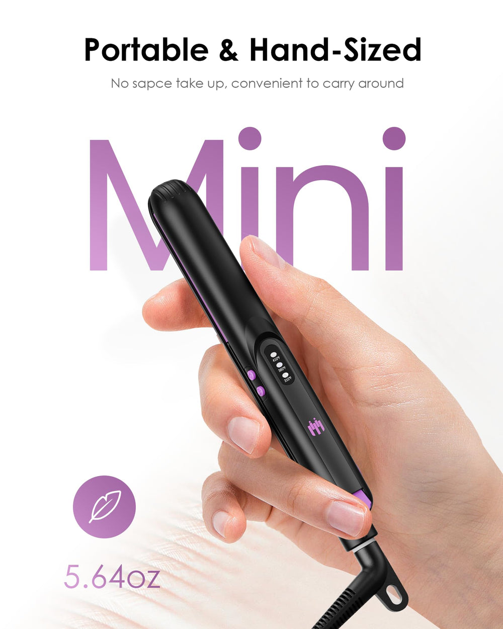 Elilier Mini Flat Iron heats in 15 seconds for quick on-the-go styling.
