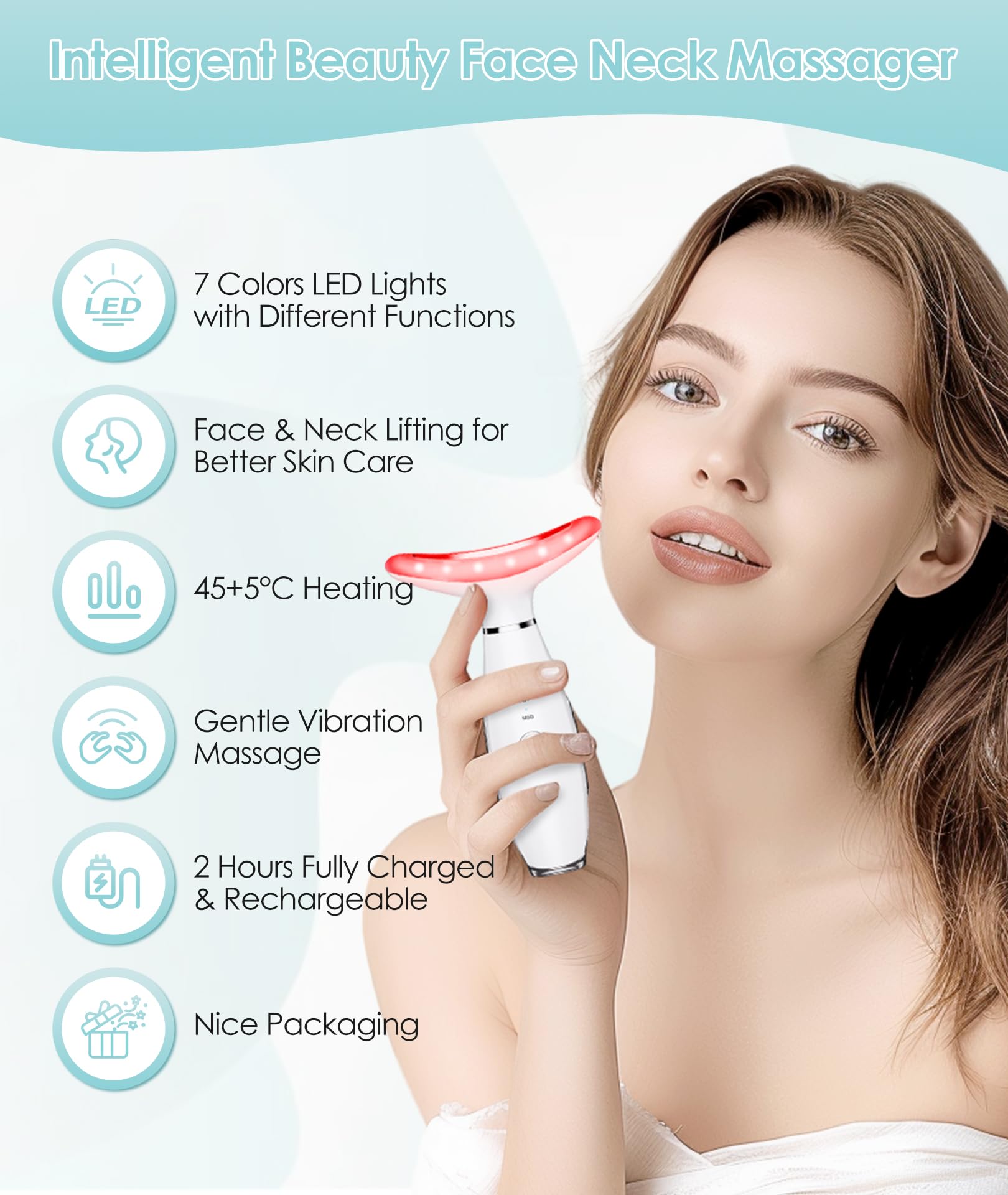 ELISHINE 7Color Neck Face Massager front-angle view highlighting portable design for skin care