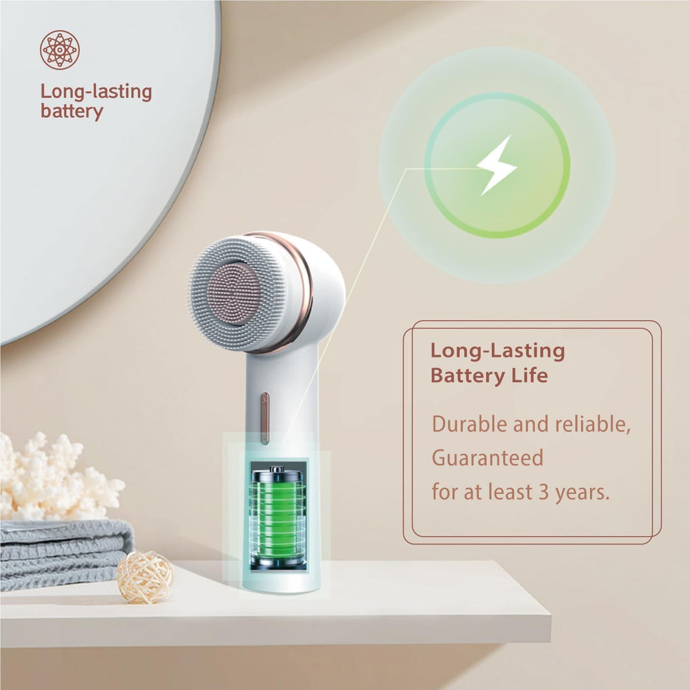 Eliteshine rechargeable-face-scrubber battery offers long life for daily routines.