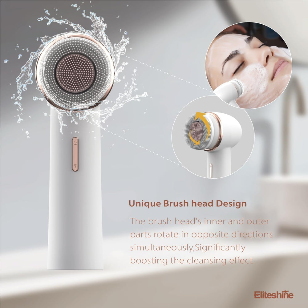 Eliteshine soft-bristle face head provides soothing exfoliation for sensitive skin.