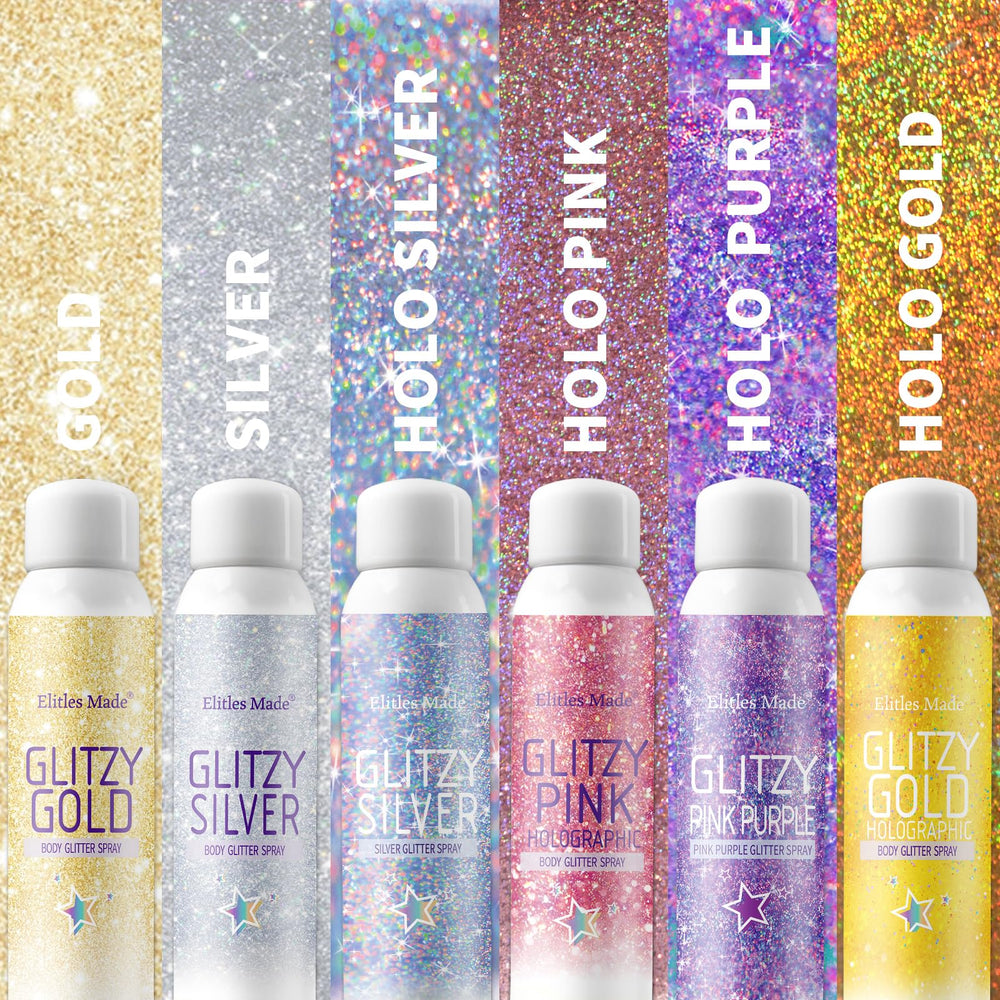 Elitles Made silver glitter spray closeup highlights long lasting shine