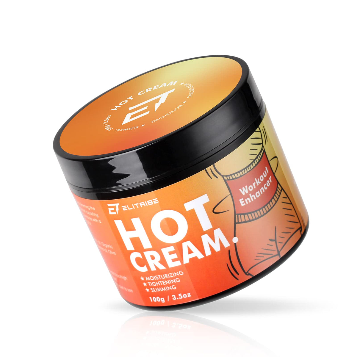 Elitribe hot cream jar close-up with creamy texture and warming feel