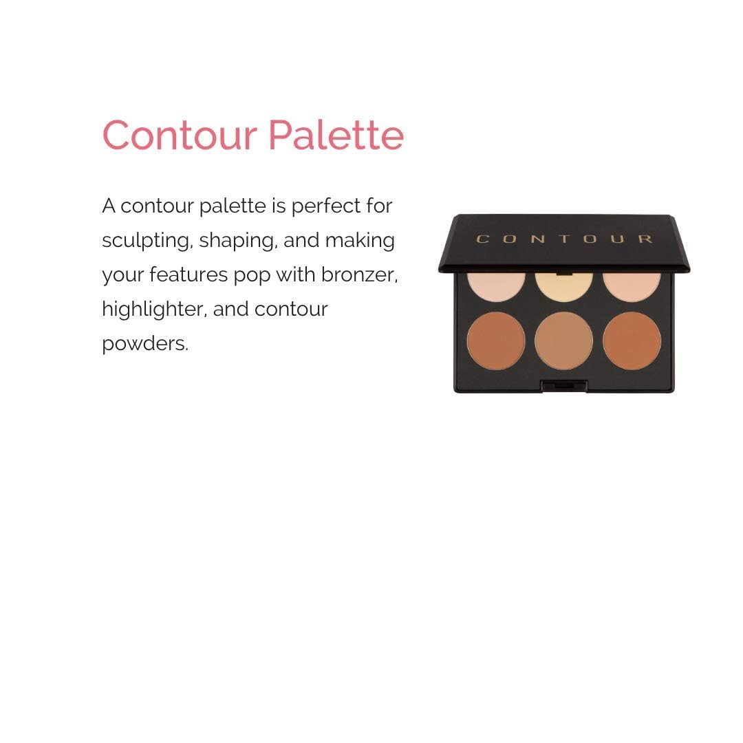 Elizabeth Mott bronzer contour palette contour shades provide precise definition for cheekbones, jawline, and nose.