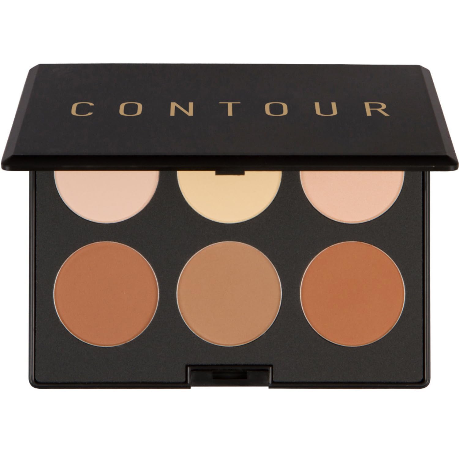 Elizabeth Mott bronzer contour palette front view highlights compact travel-friendly design for on-the-go makeup.