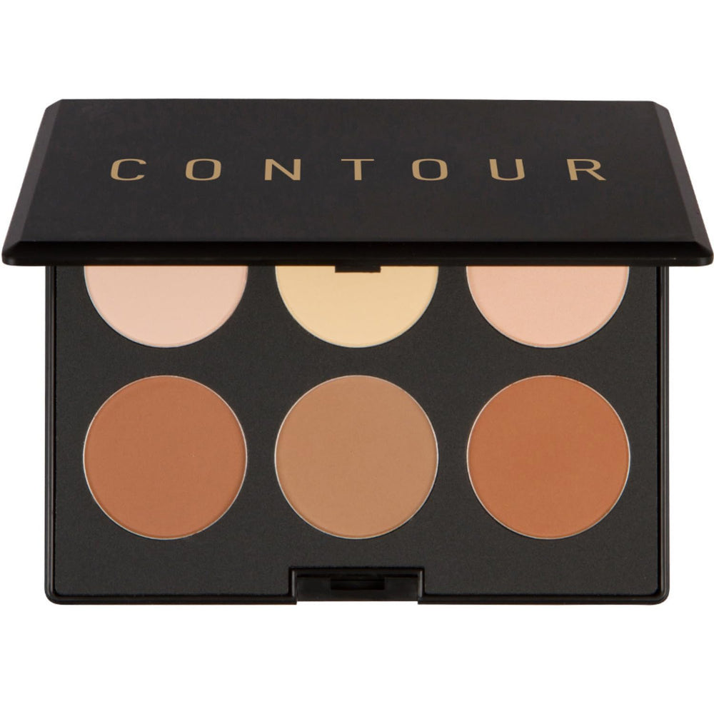 Elizabeth Mott bronzer contour palette front view highlights compact travel-friendly design for on-the-go makeup.