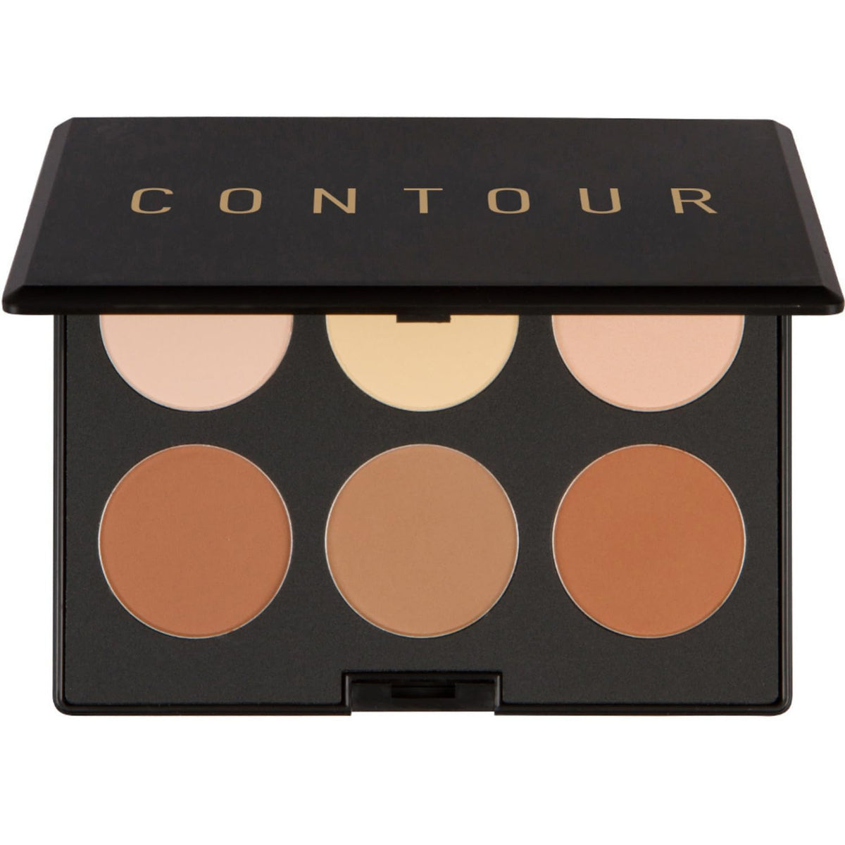 Elizabeth Mott bronzer contour palette front view highlights compact travel-friendly design for on-the-go makeup.