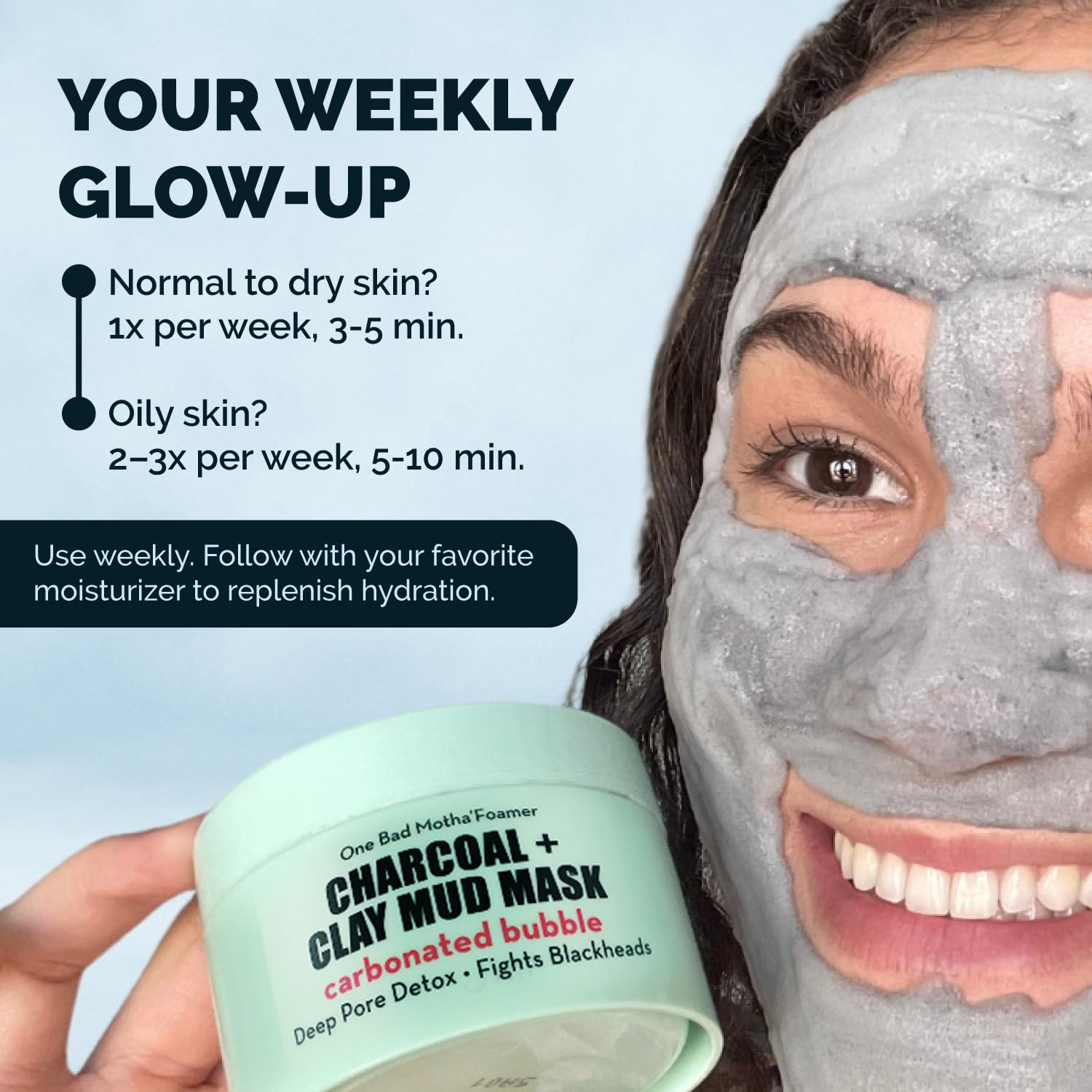 Elizabeth Mott carbonated bubble detox mask deep-pores closeup suggesting impurity extraction.