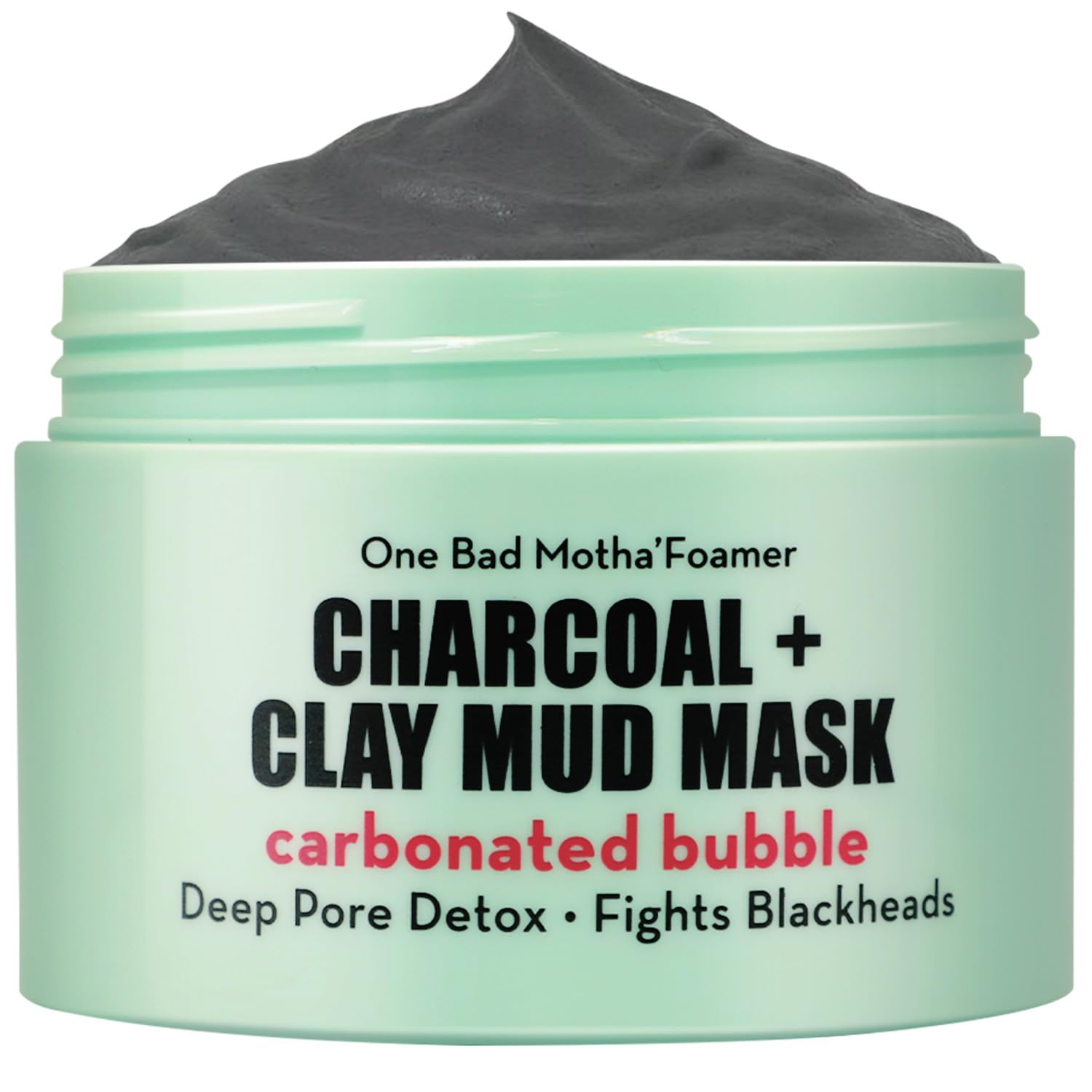 Elizabeth Mott carbonated bubble detox mask foam closeup illustrating bubbly texture for deep cleansing.
