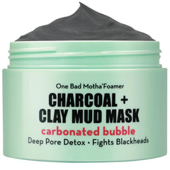 Elizabeth Mott carbonated bubble detox mask foam closeup illustrating bubbly texture for deep cleansing.