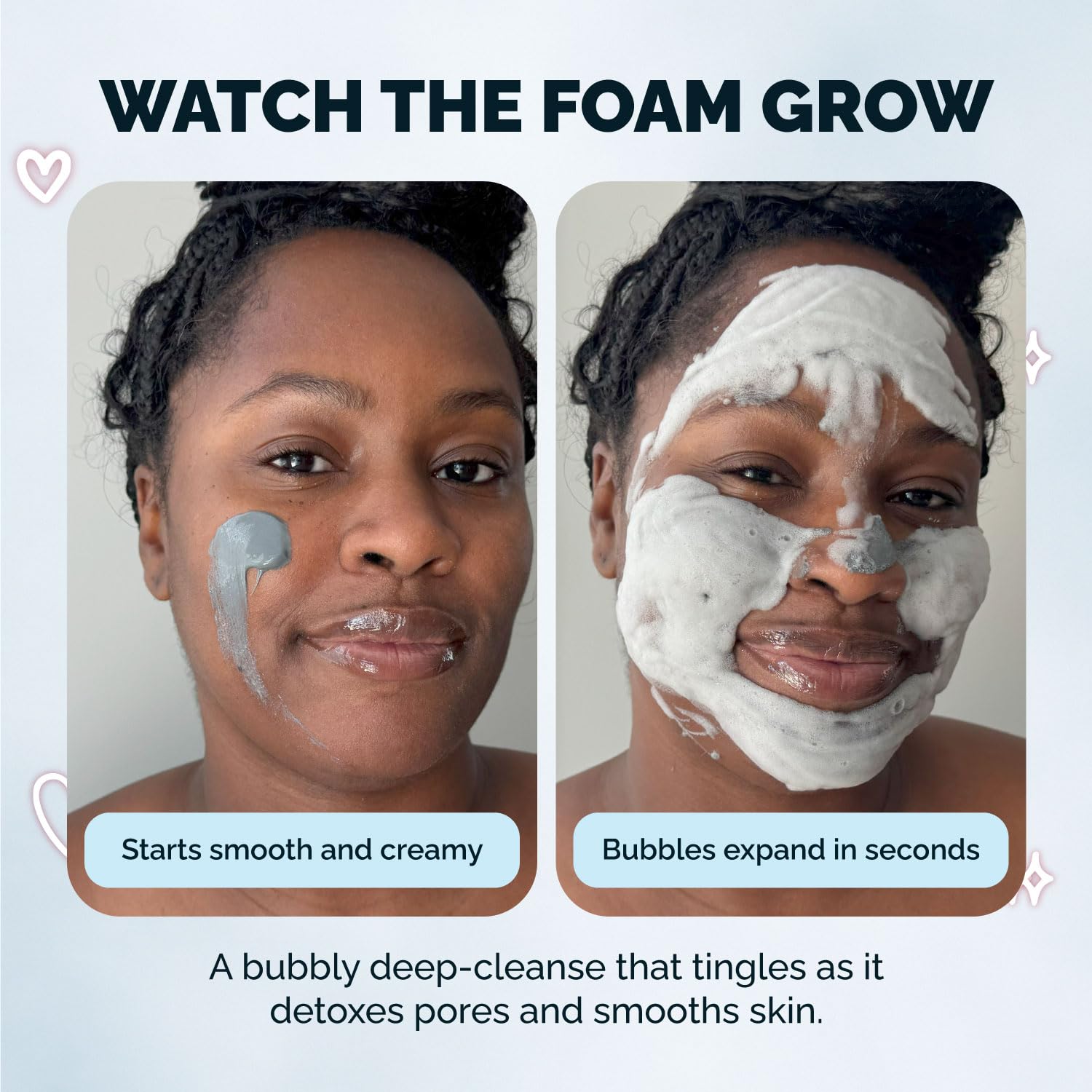 Elizabeth Mott carbonated bubble detox mask texture closeup showing creamy mud and bubbles.