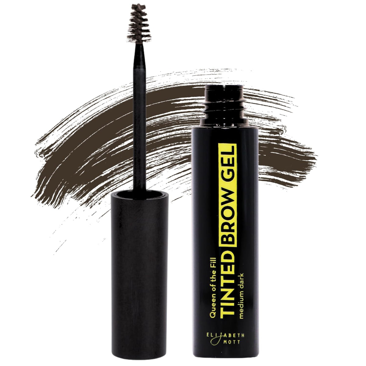 Elizabeth Mott Queen of the Fill brow gel bottle delivers natural tint for daily definition.