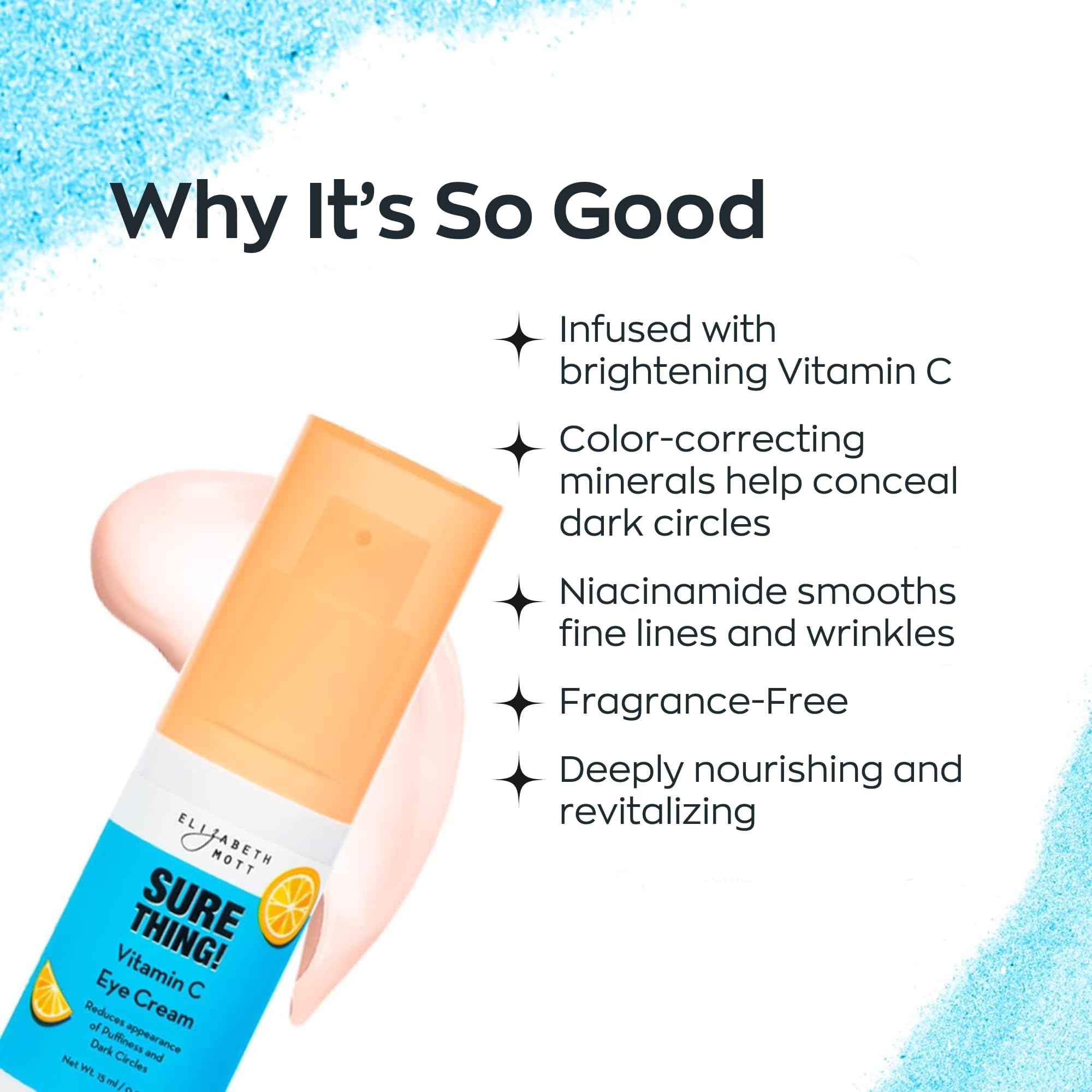 Elizabeth Mott Sure Thing Vitamin C Eye Cream beside morning skincare routine setup