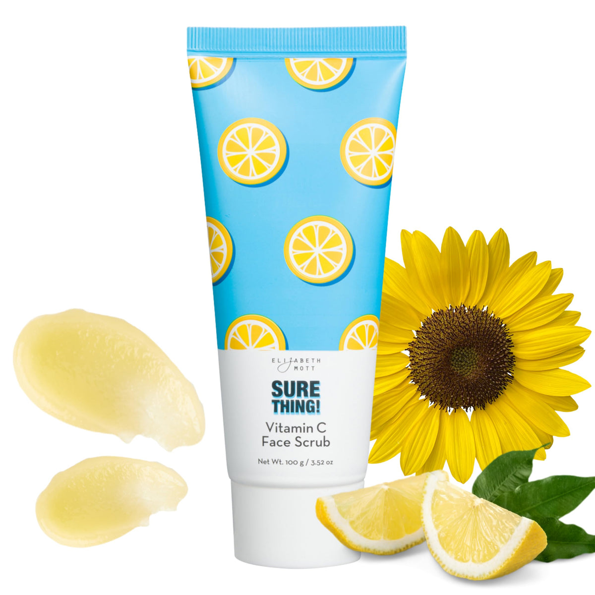 Elizabeth Mott Sure Thing Vitamin C Face Scrub packaging front showing brand for radiant skin
