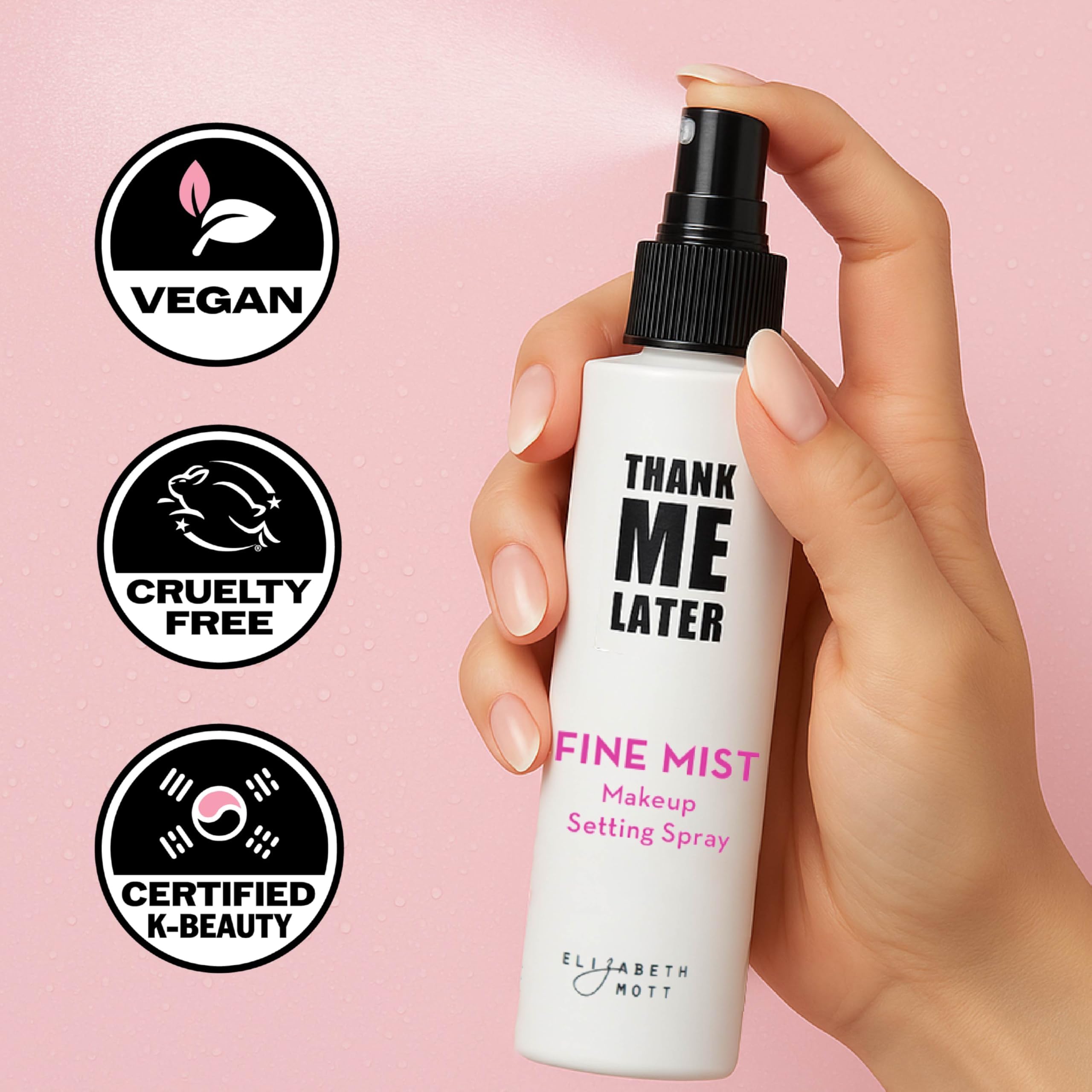 Elizabeth Mott Thank Me Later setting spray works well on all skin types.