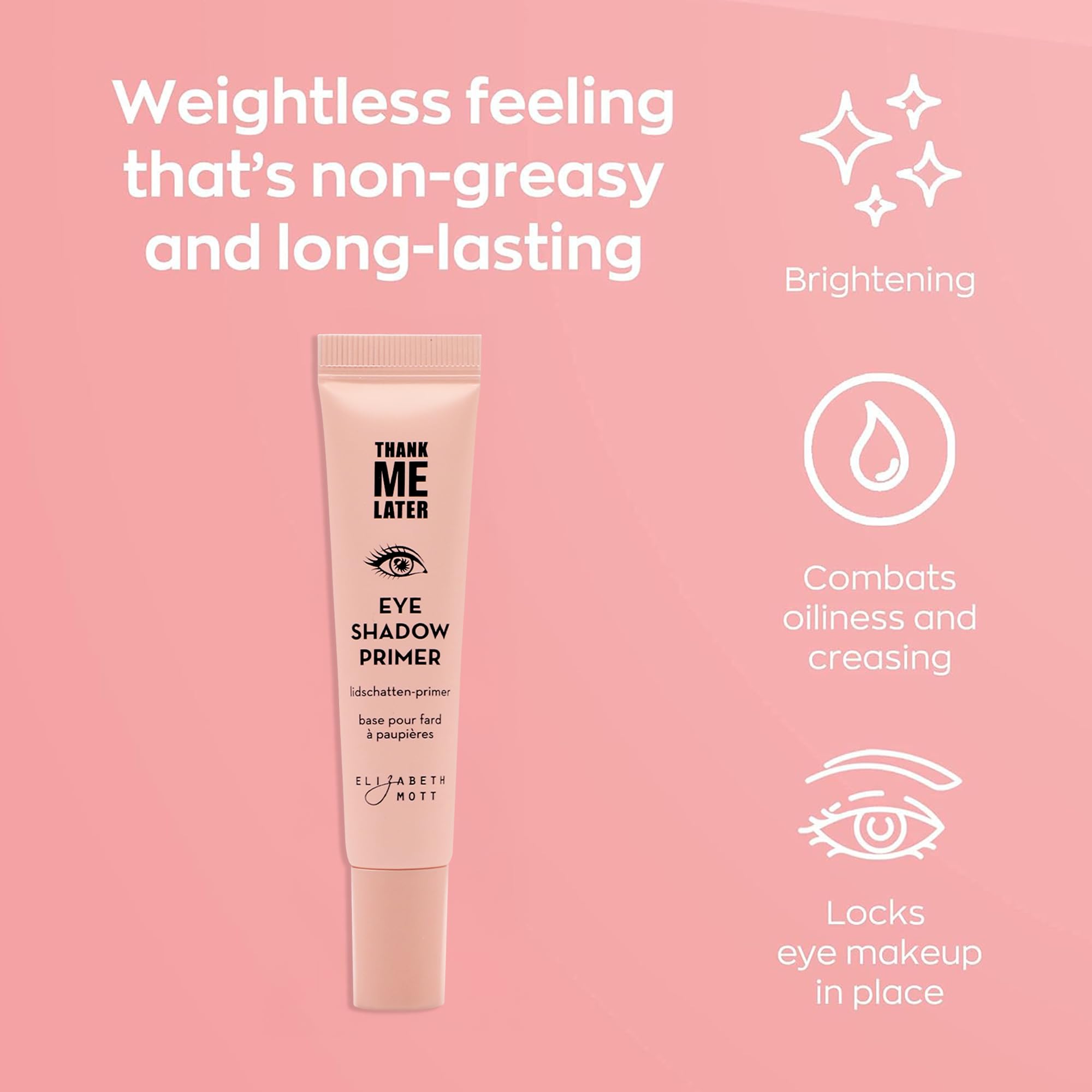Elizabeth Mott Thank Me Later Eye Primer swatch on lid proves enhanced pigment and crease prevention.