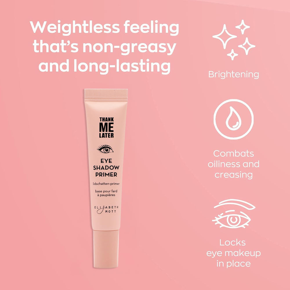 Elizabeth Mott Thank Me Later Eye Primer swatch on lid proves enhanced pigment and crease prevention.