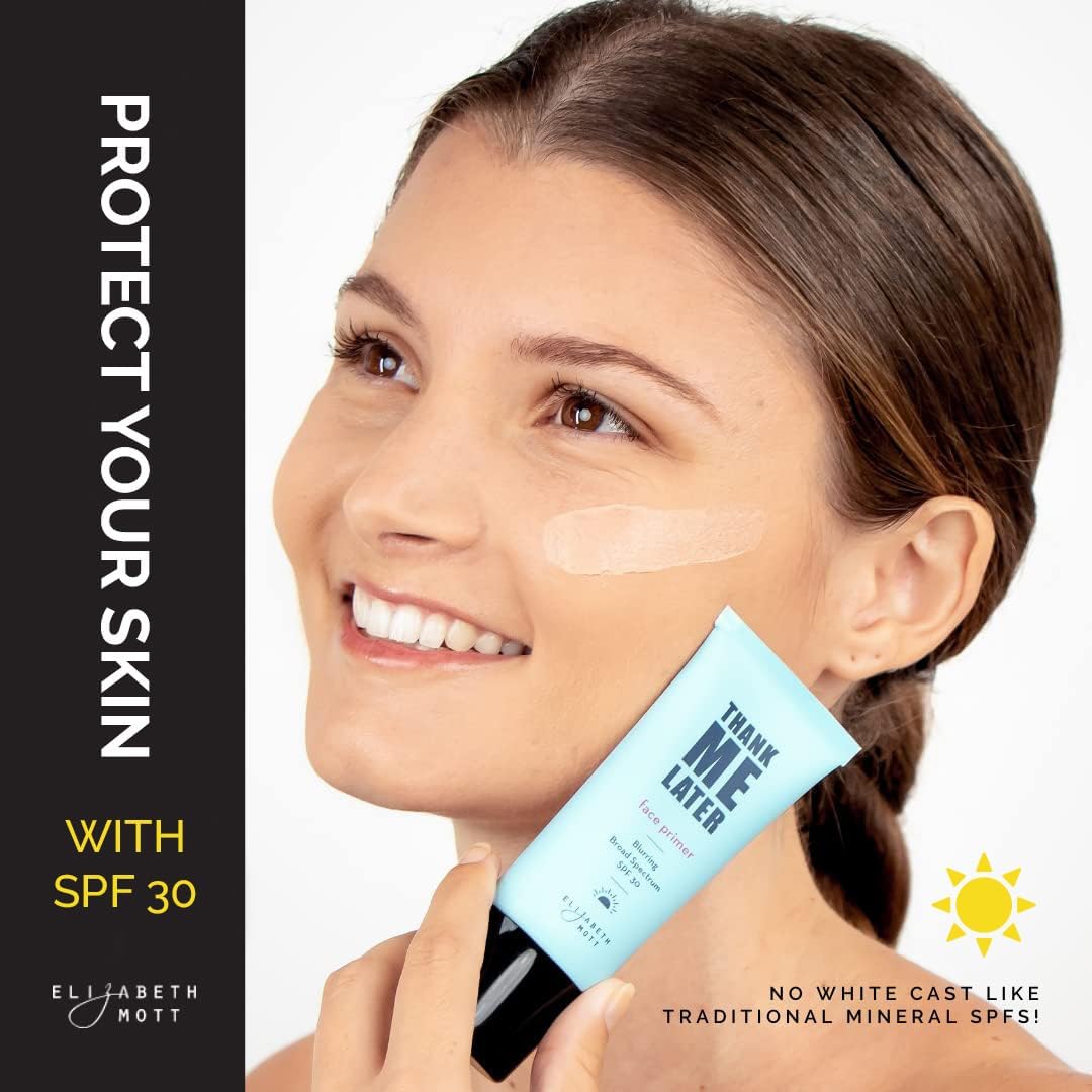 Elizabeth Mott Thank Me Later Primer featuring linseed for calming effects