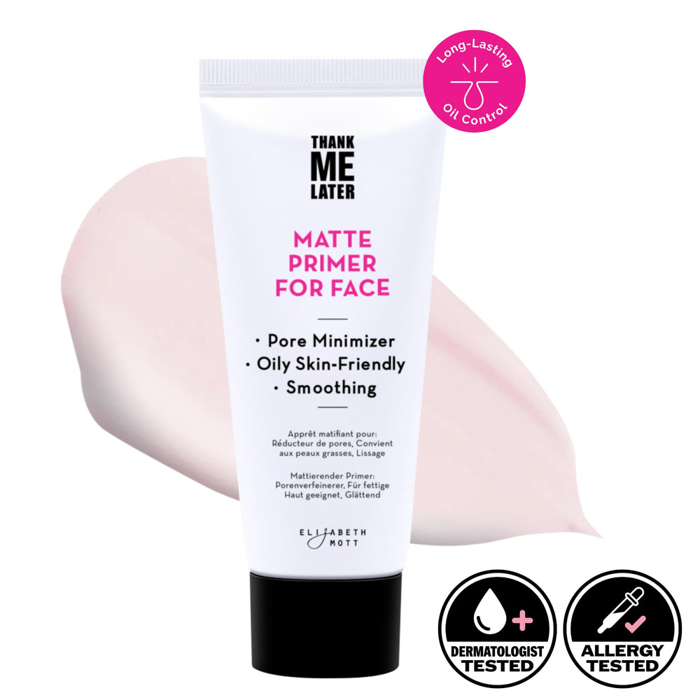 Elizabeth Mott Thank Me Later primer swatch on hand shows smooth matte base