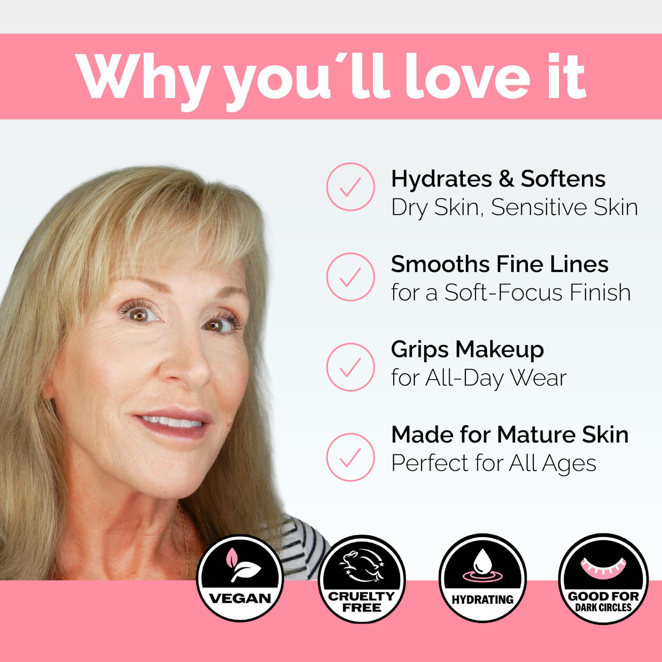 Elizabeth Mott Thank Me Later Primer texture-smoothing closeup demonstrates lightweight satin finish.