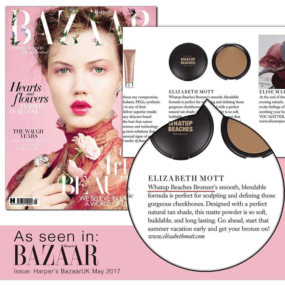 Elizabeth Mott Whatup Beaches packaging – portable compact for on-the-go touch-ups.