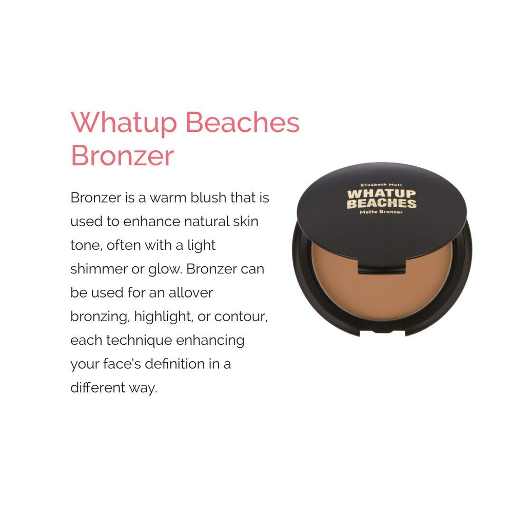 Elizabeth Mott Whatup Beaches bronzer swatch – shows buildable shade for contour and sun-kissed dimension.