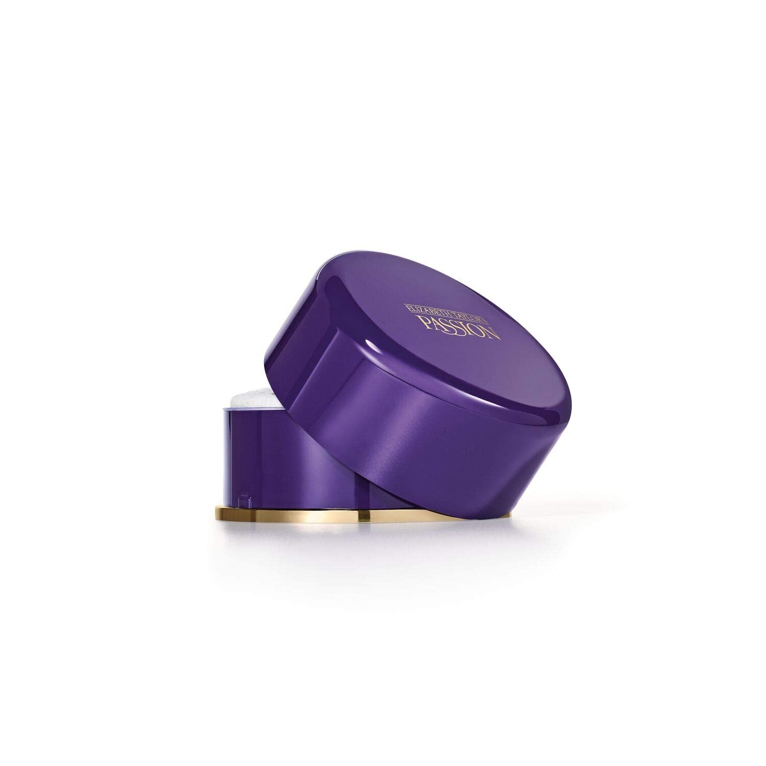 Elizabeth Taylor Passion powder puff application for a gentle, long-lasting scent touch