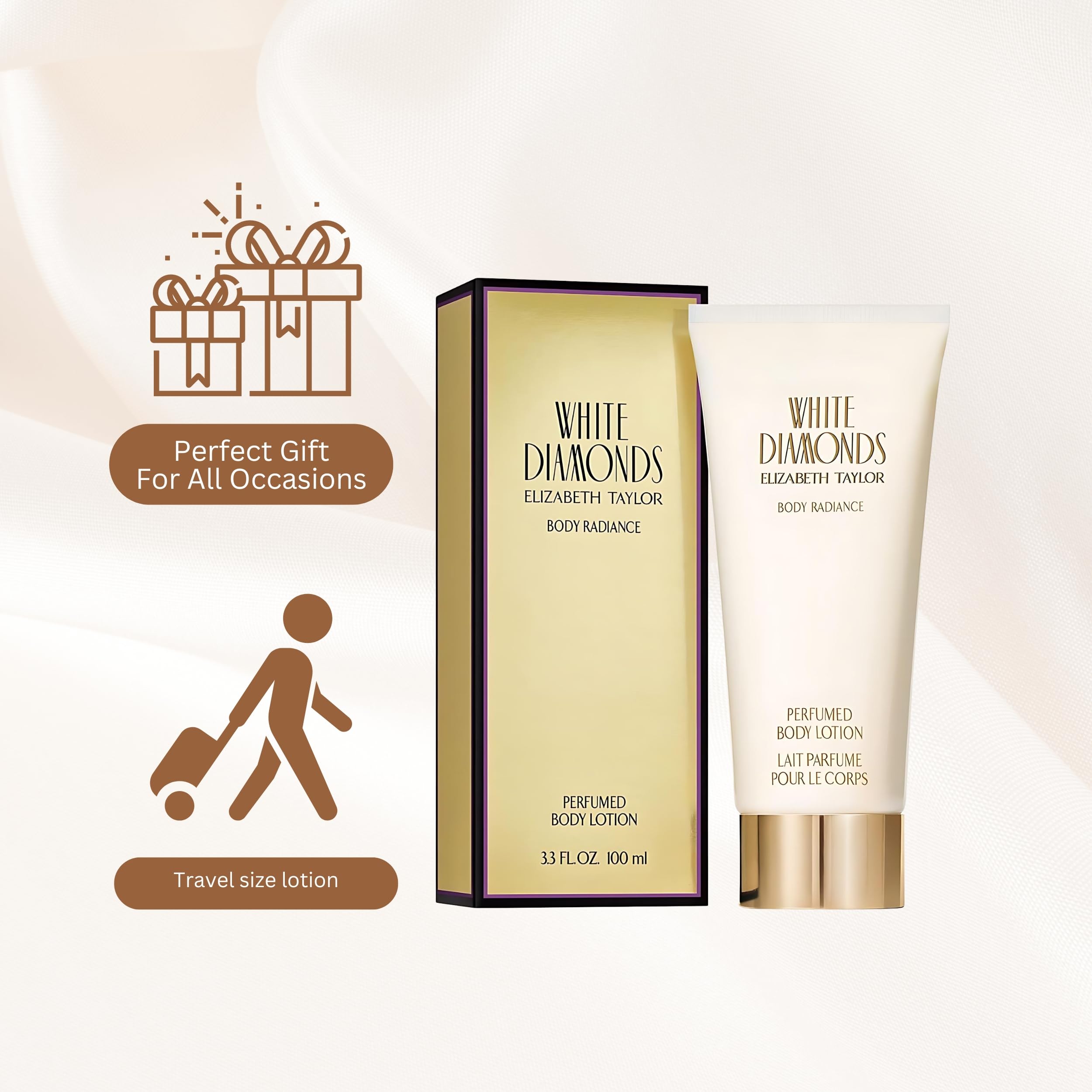 Elizabeth Taylor White Diamonds body lotion provides all-day skin hydration