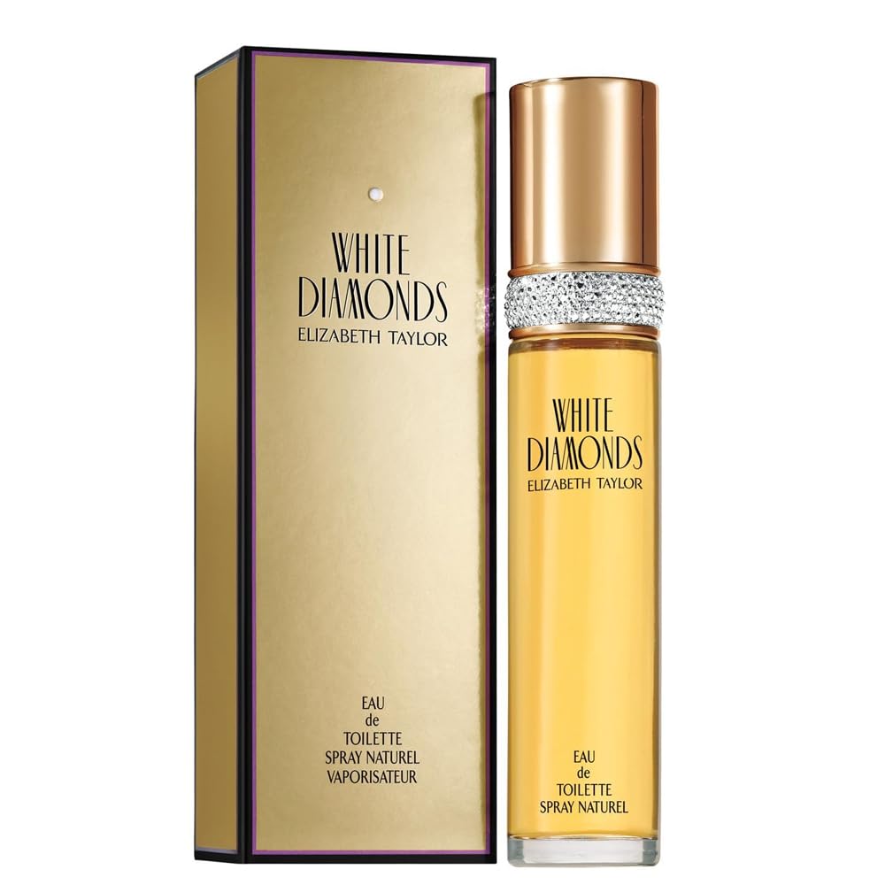Elizabeth Taylor White Diamonds bottle closeup showcases a luxurious fragrance for daily wear.