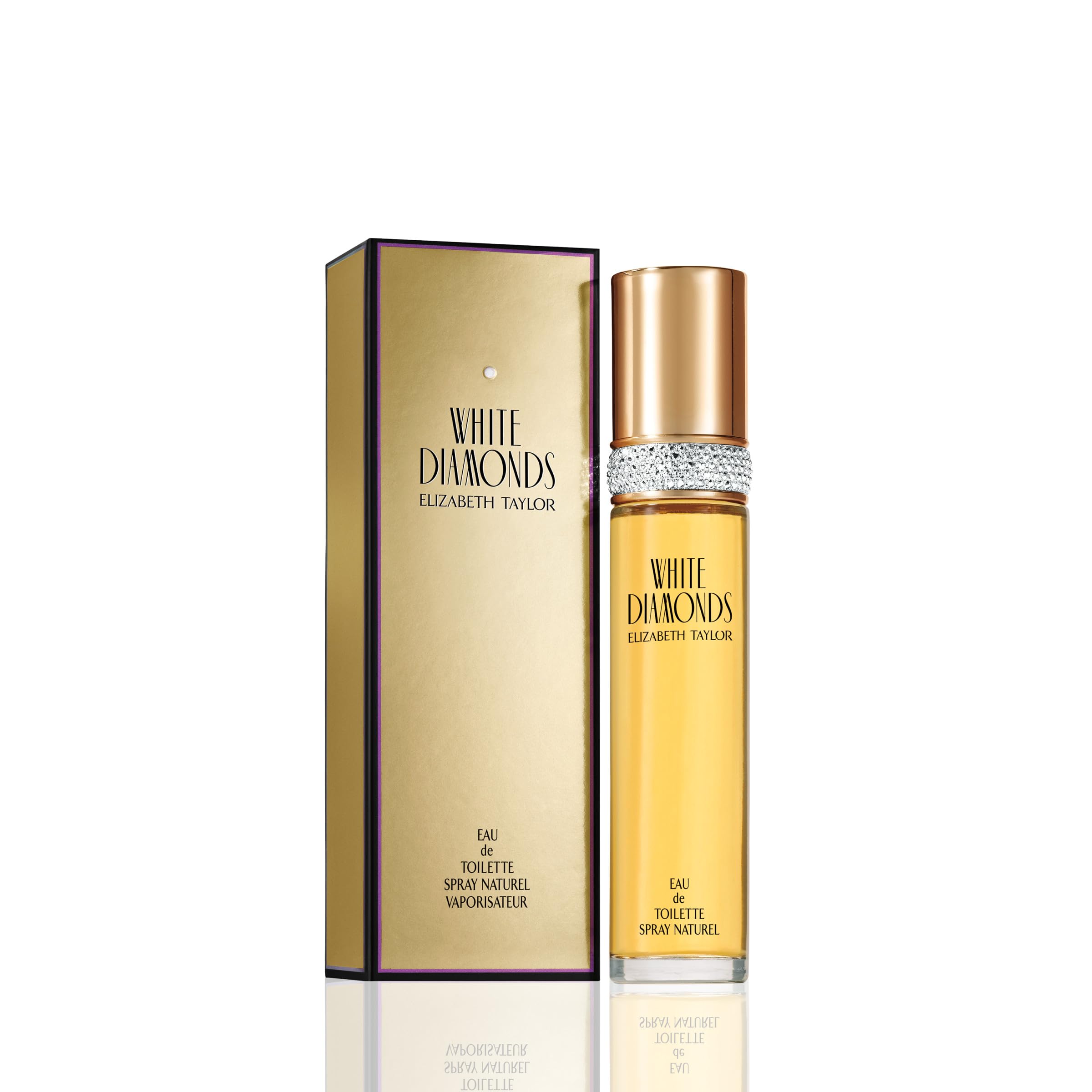 Elizabeth Taylor White Diamonds bottle front glass with sparkling facets for day-to-night wear.